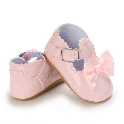 Scalloped T-Strap Baby Mary Jane Shoes with Bows & Cutout Details