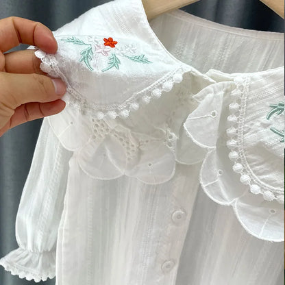 Embroidered Floral Peter Pan Collar Blouse for Baby Girls
