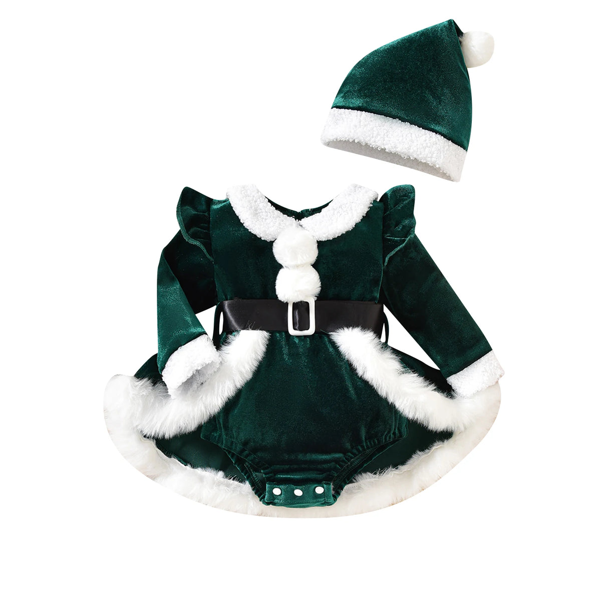 Santa Romper Dress & Hat Christmas Set for Baby Girls
