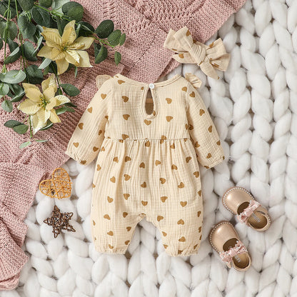 Bow-Detail Textured Cotton Romper & Headband Set for Baby Girls