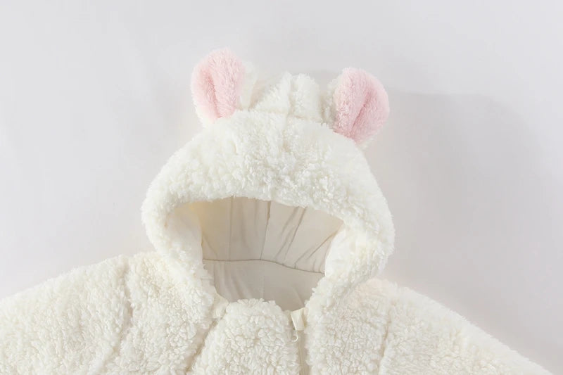 Cozy Critter Winter Romper – Hooded Plush Jumpsuit (0–12 Months)