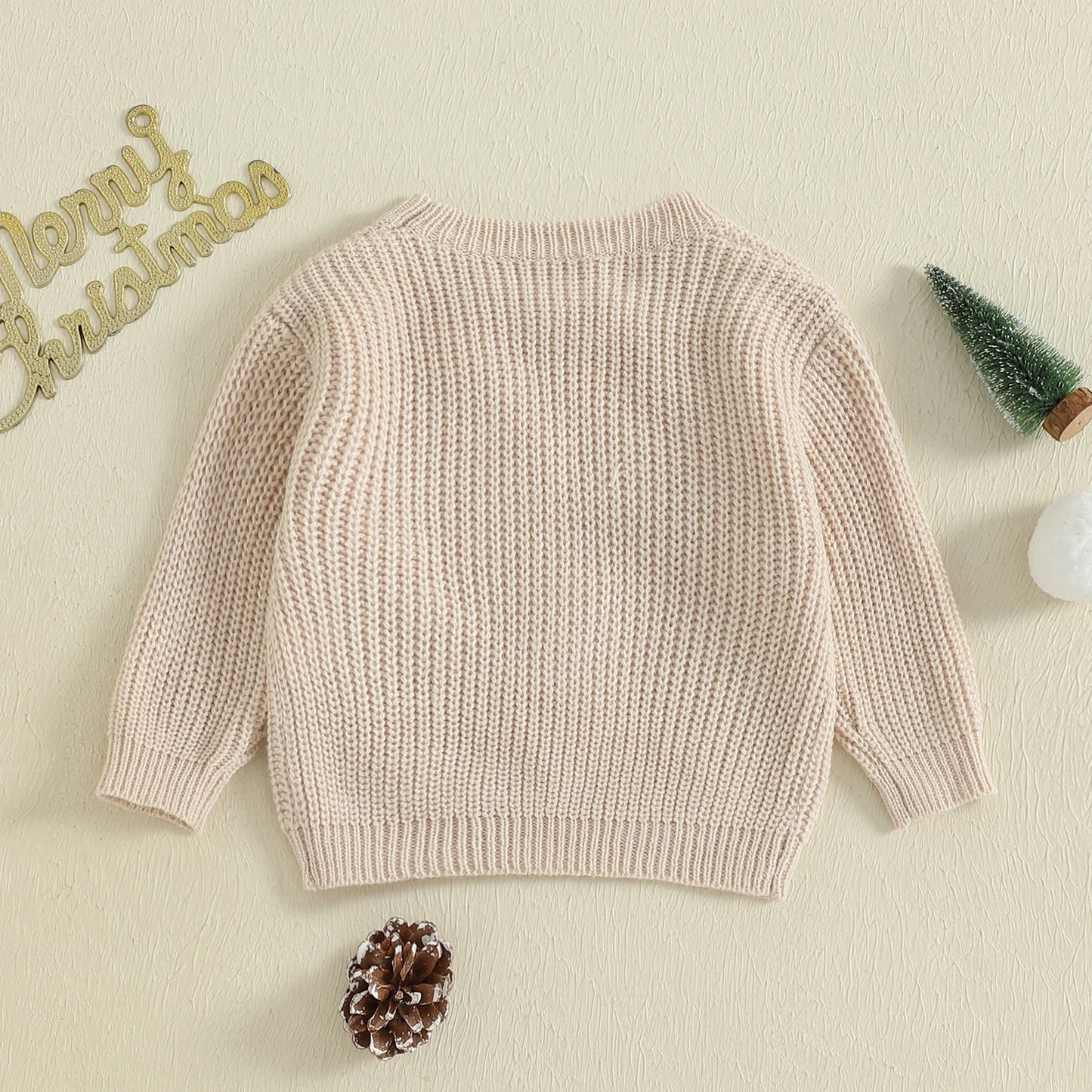 Baby Christmas Knit Sweater – Santa Hat & Tree Embroidery Crewneck (0–18 Months)