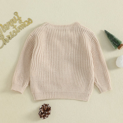 Baby Christmas Knit Sweater – Santa Hat & Tree Embroidery Crewneck (0–18 Months)