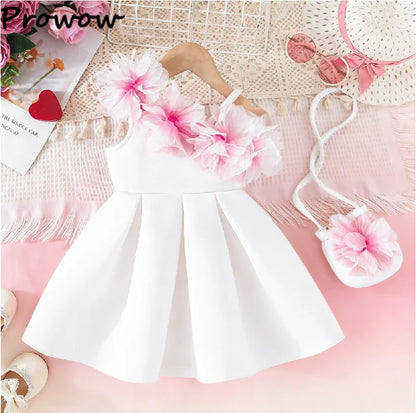 Flower-Shoulder A-Line Party Dress for Girls