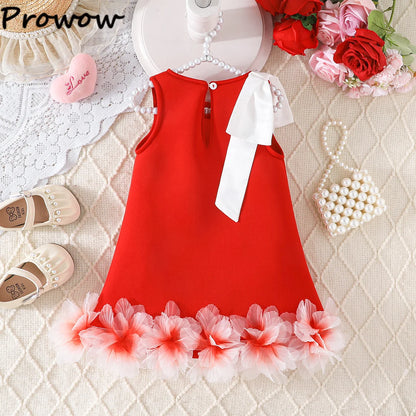 Flower-Shoulder A-Line Party Dress for Girls