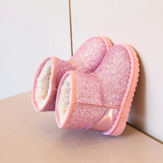 Glitter Plush-Lined Ankle Boots for Girls