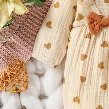 Bow-Detail Textured Cotton Romper & Headband Set for Baby Girls