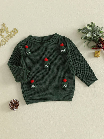 Kids Knit Sweater with 3D Beanie Detail – Cozy Crewneck Pullover (0 - 5 Years)