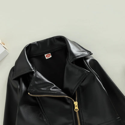 Classic Moto Kids’ Faux Leather Jacket with Gold-Tone Zip