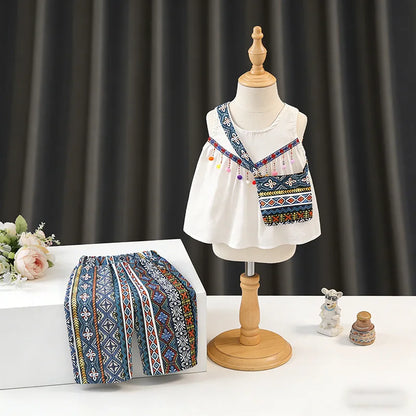 Boho Tassel Top, Printed Pants & Mini Bag Set