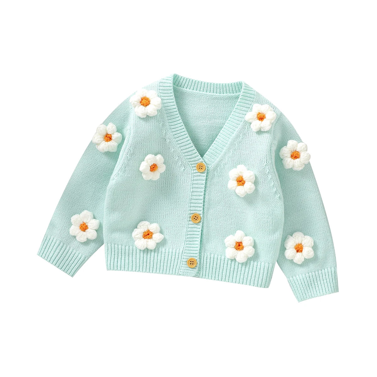 3D Daisy V-Neck Knit Cardigan for Baby Girls