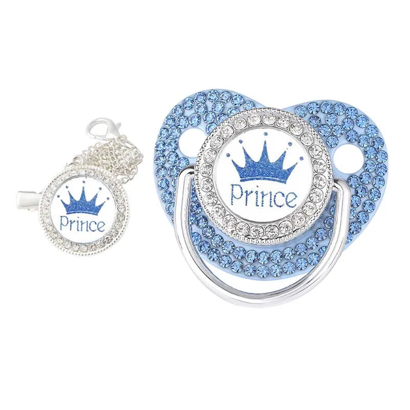 Royal Crown Rhinestone Pacifier & Clip Set for Babies