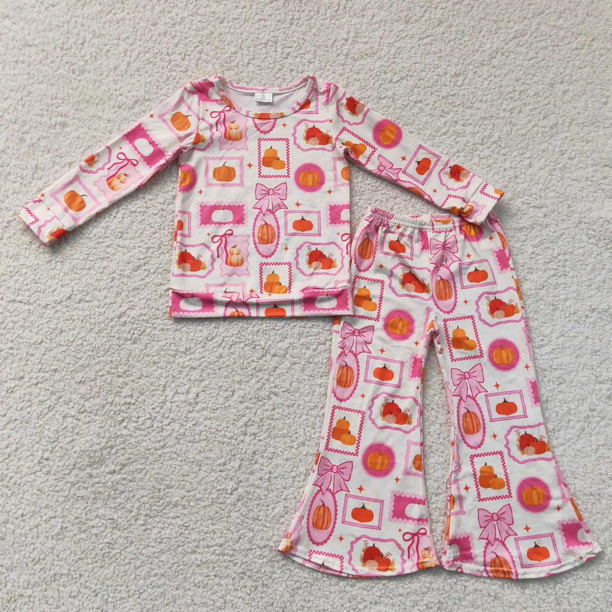 Autumn Pumpkin & Bow Two-Piece Tunic & Pants Set for Girls