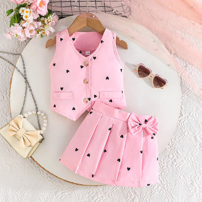 Rosette Ruffle Top & Pleated Skirt Set for Baby Girls