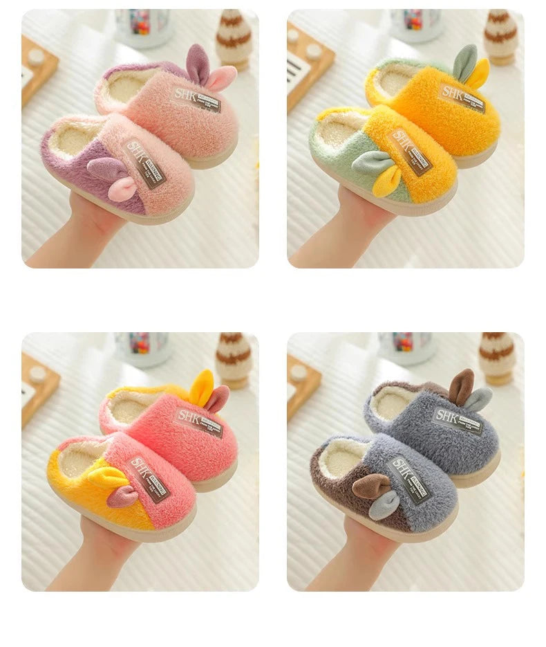 Plush Bunny Ear Kids Slippers – Warm Non-Slip Indoor Shoes for Toddlers & Kids