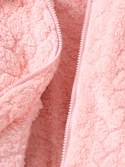 Plush Cable-Texture Hooded Winter Jacket for Girls