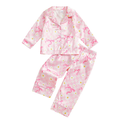 Pink Bow & Bloom Button-Down Pajama Set for Baby & Toddler Girls