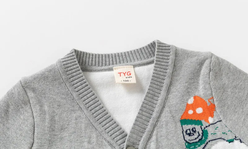 Unisex Kids Cotton Knit Cardigan Sweater (2–8 Years) – Button-Front V-Neck, Storybook Print