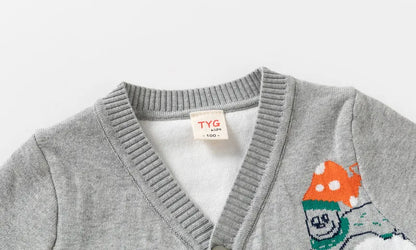 Unisex Kids Cotton Knit Cardigan Sweater (2–8 Years) – Button-Front V-Neck, Storybook Print