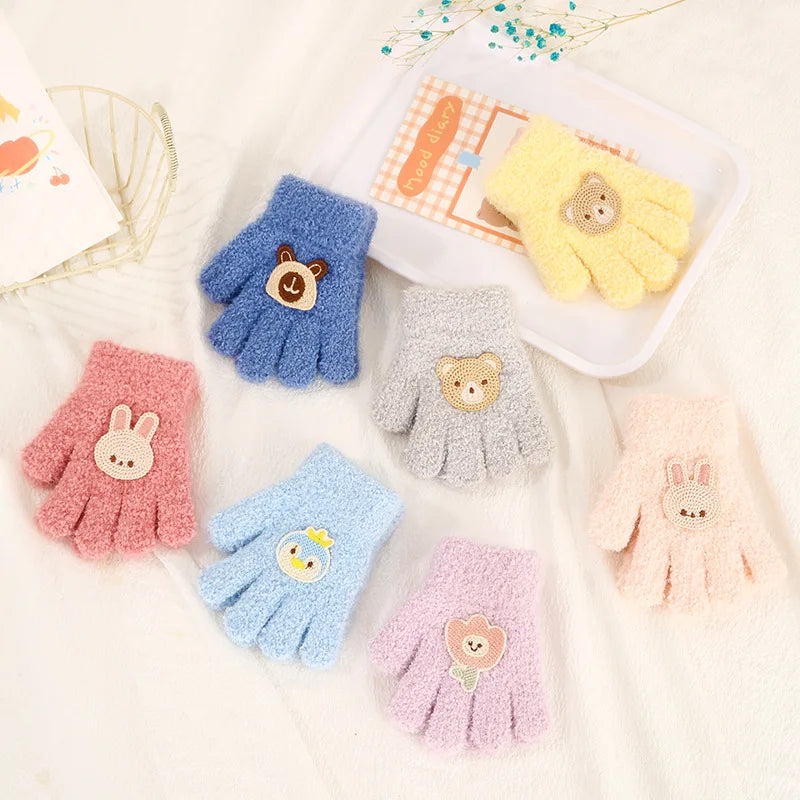 Soft Cartoon Winter Gloves for Toddlers (Ages 1–3)