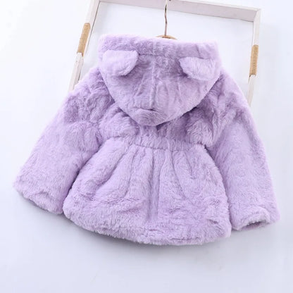 Baby Girls Sherpa Hooded Winter Coat with Pockets – Soft Plush Zip-Up Jacket