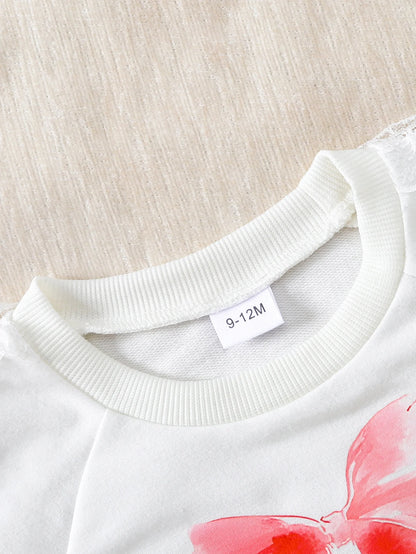 Watercolor Bow Sweatshirt & Lace Flare Jeans Set for Baby Girls