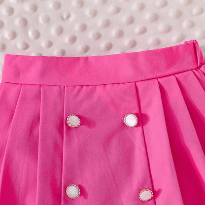 3D Rose Girls’ Blazer & Pleated Skirt Set