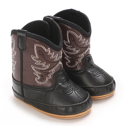 Western Floral Embroidered Baby Cowboy Boots with Soft Cotton Soles