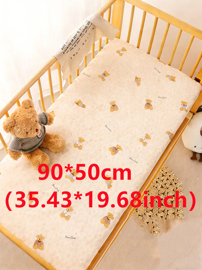 Playful Teddy Bear & Animal Print Cotton Crib Fitted Sheet