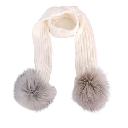 Double Pom Knit Beanie & Scarf Set with Bow
