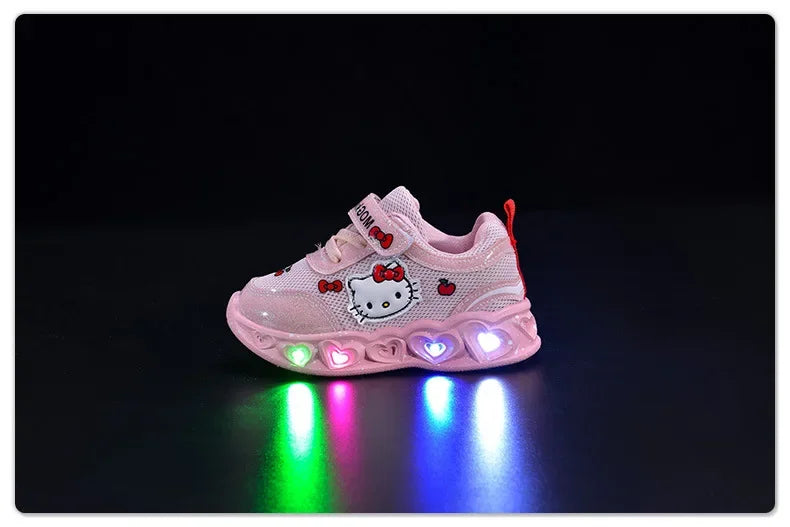 Girls' Heart LED Light-Up Sneakers with Cartoon Graphic | Breathable Low-Top Kids Shoes