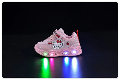 Girls' Heart LED Light-Up Sneakers with Cartoon Graphic | Breathable Low-Top Kids Shoes