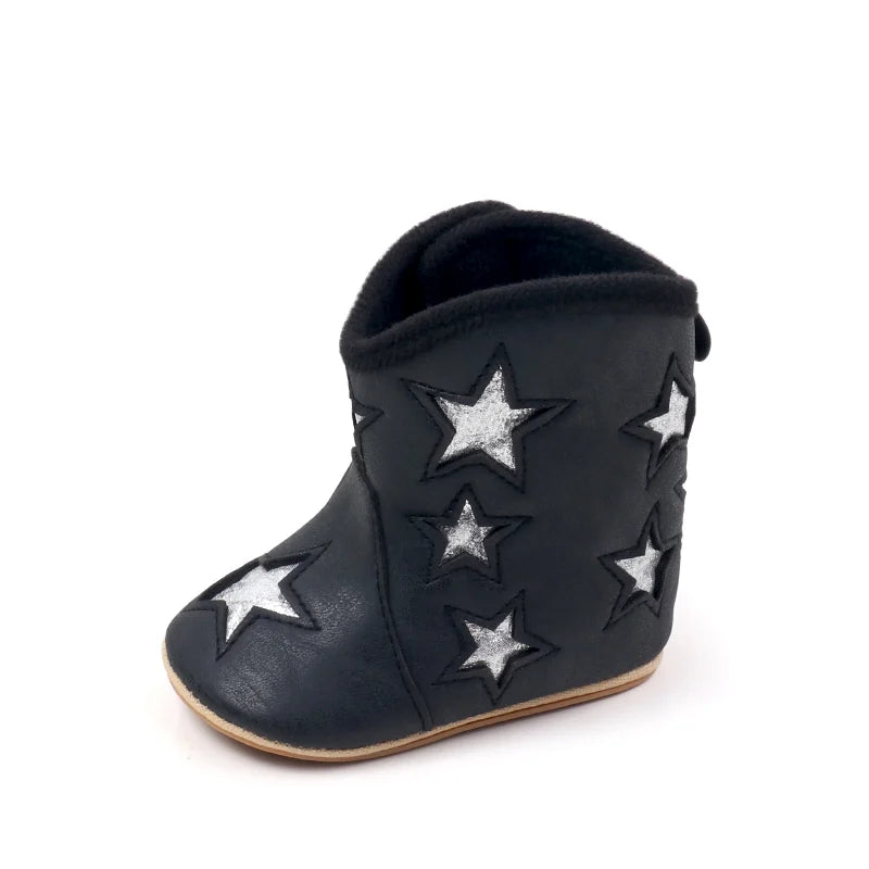 Silver Star Western Baby Ankle Boots with Soft Cotton Lining
