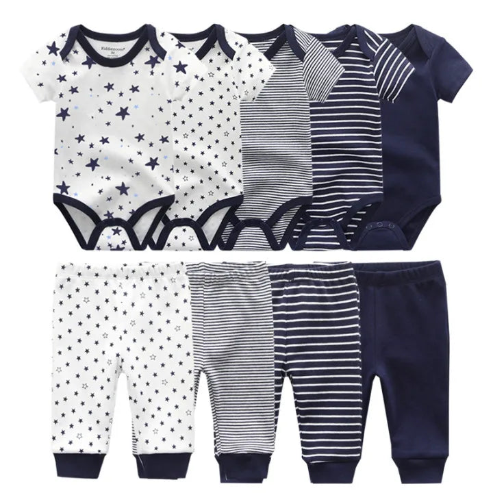 9-Piece Baby Bodysuit & Pants Set – Newborn Essentials for Boys & Girls