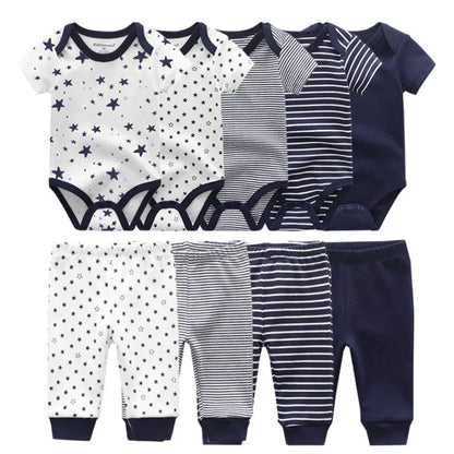 9-Piece Baby Bodysuit & Pants Set – Newborn Essentials for Boys & Girls