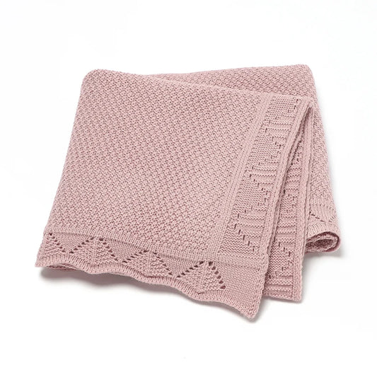 Scalloped Pointelle Knit Baby Blanket in Soft Neutral Colors