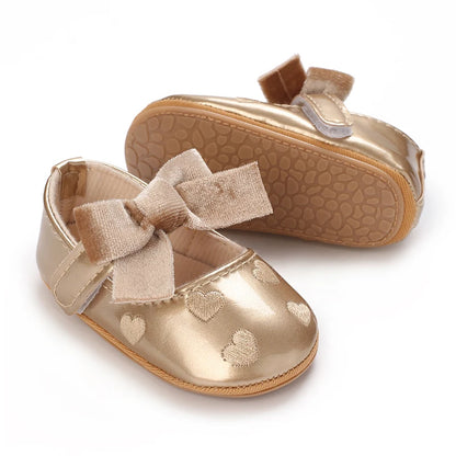 Scalloped T-Strap Baby Mary Jane Shoes with Bows & Cutout Details
