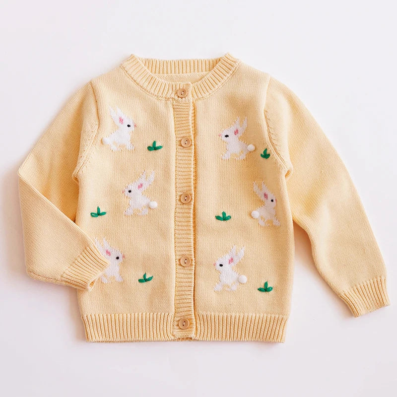 Knit Cardigan Sweater for Babies, Toddlers & Little Kids (9 Months–7 Years) – Button-Front, Embroidered Animals & Floral Details