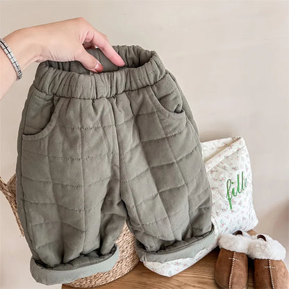 Grid-Quilted Loose Fit Winter Pants for Kids
