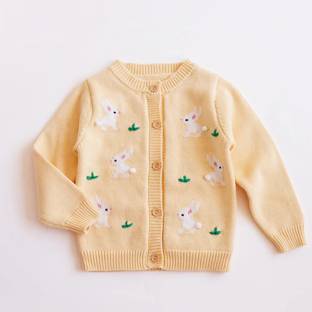 Baby & Toddler Girls Cotton Knit Cardigan (2–6 Years) – Button-Front Sweater with Duck Embroidery