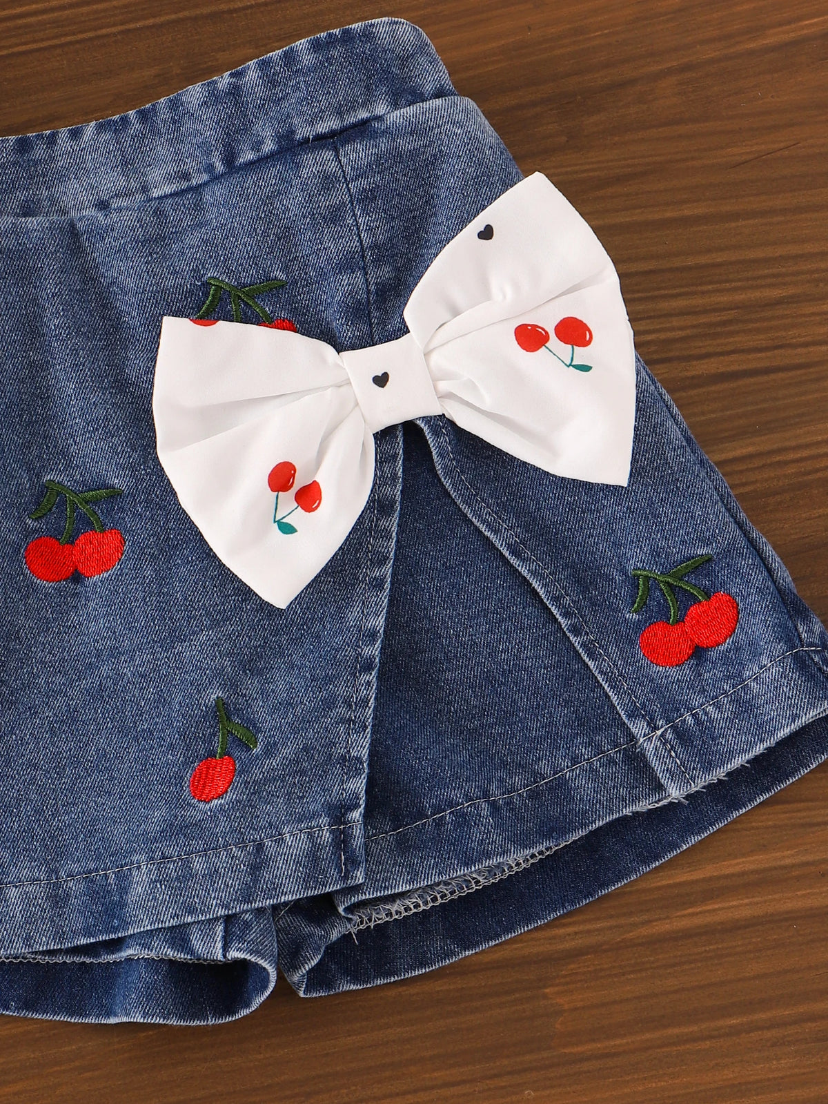 Cherry Bow Girls’ Peplum Cami & Denim Skort Set