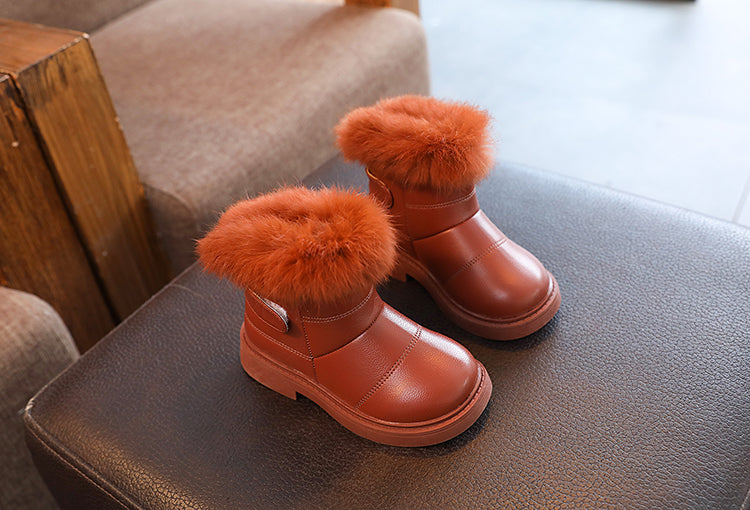 Girls' Faux Fur Trim Snow Boots – Warm Winter Ankle Boots for Toddlers & Little Girls