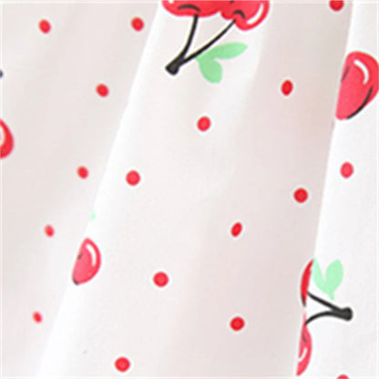 Cherry Picnic Bow Sundress & Ribbon Sun Hat Set for Baby Girls