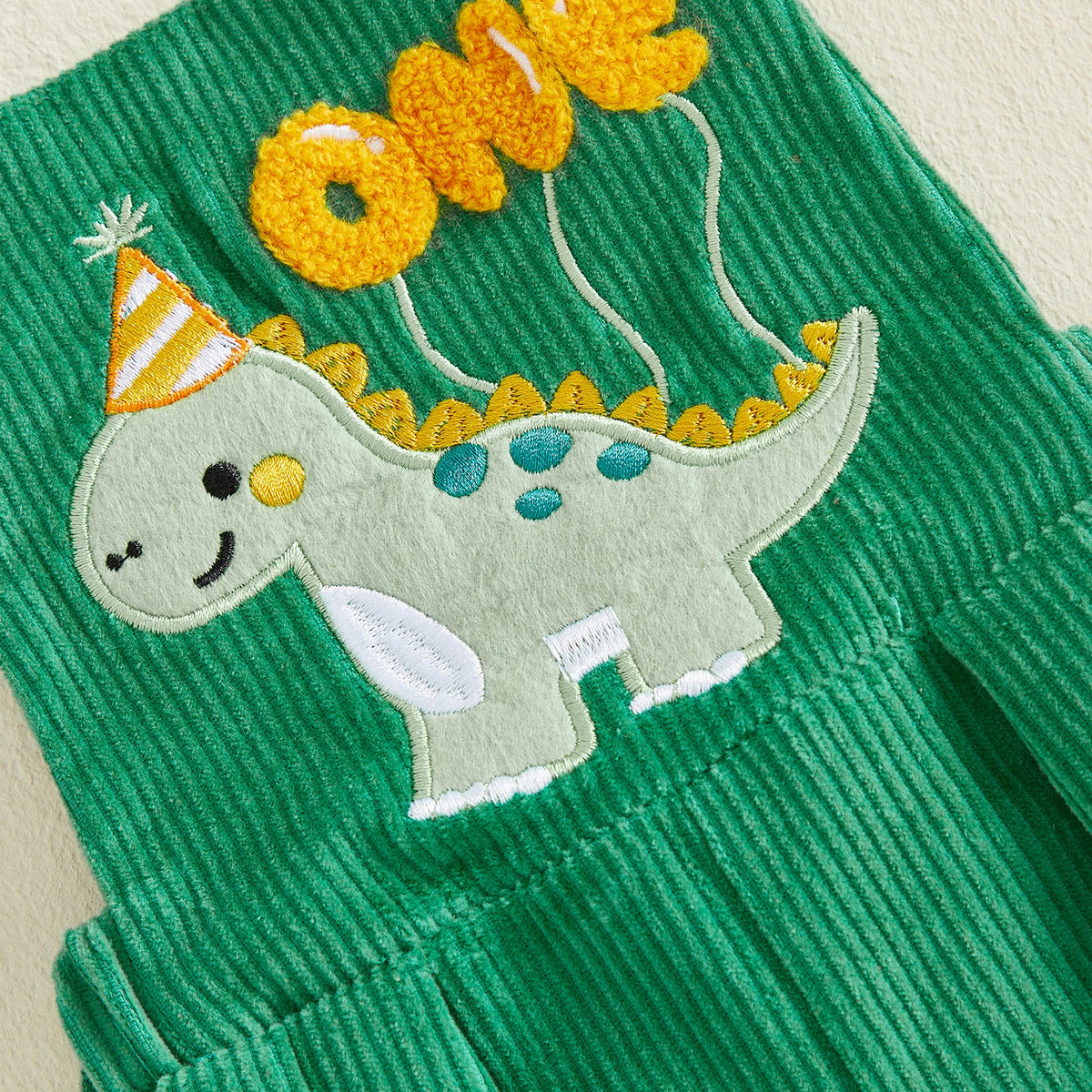 First Birthday Dino Corduroy Bubble Overall Romper for Baby Boys