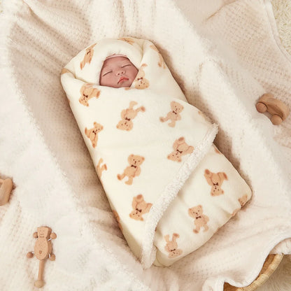 Teddy Bear & Bunny Print Sherpa Fleece Baby Blanket