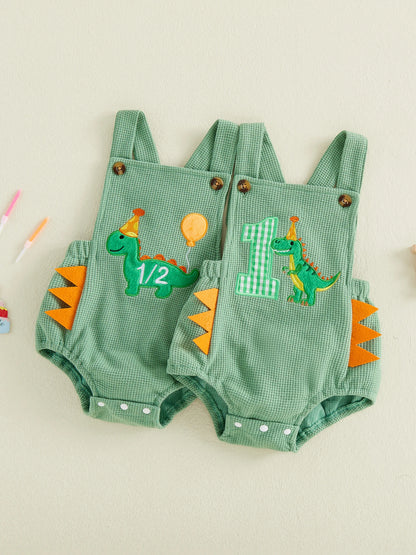 First Birthday Dinosaur Overall Romper for Baby Boys