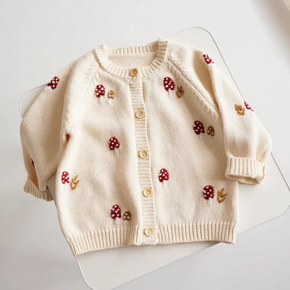 Baby & Toddler Girls Cotton Knit Cardigan (2–6 Years) – Button-Front Sweater with Duck Embroidery