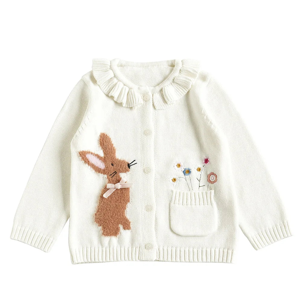 Baby & Toddler Girls Cotton Knit Cardigan (2–6 Years) – Button-Front Sweater with Duck Embroidery