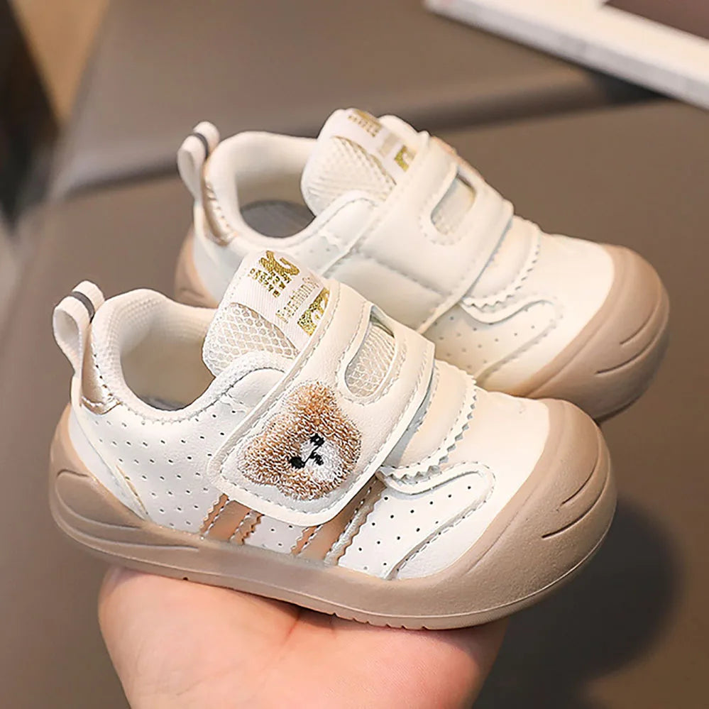 Bear Patch Double-Strap Baby & Toddler Sneakers with Flexible Soles