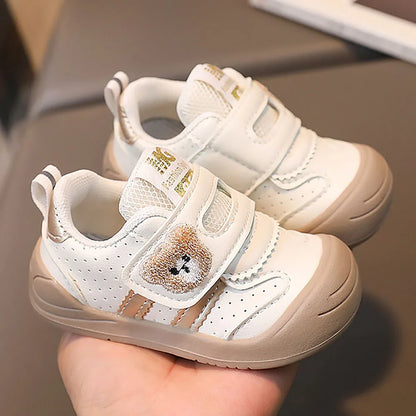Bear Patch Double-Strap Baby & Toddler Sneakers with Flexible Soles